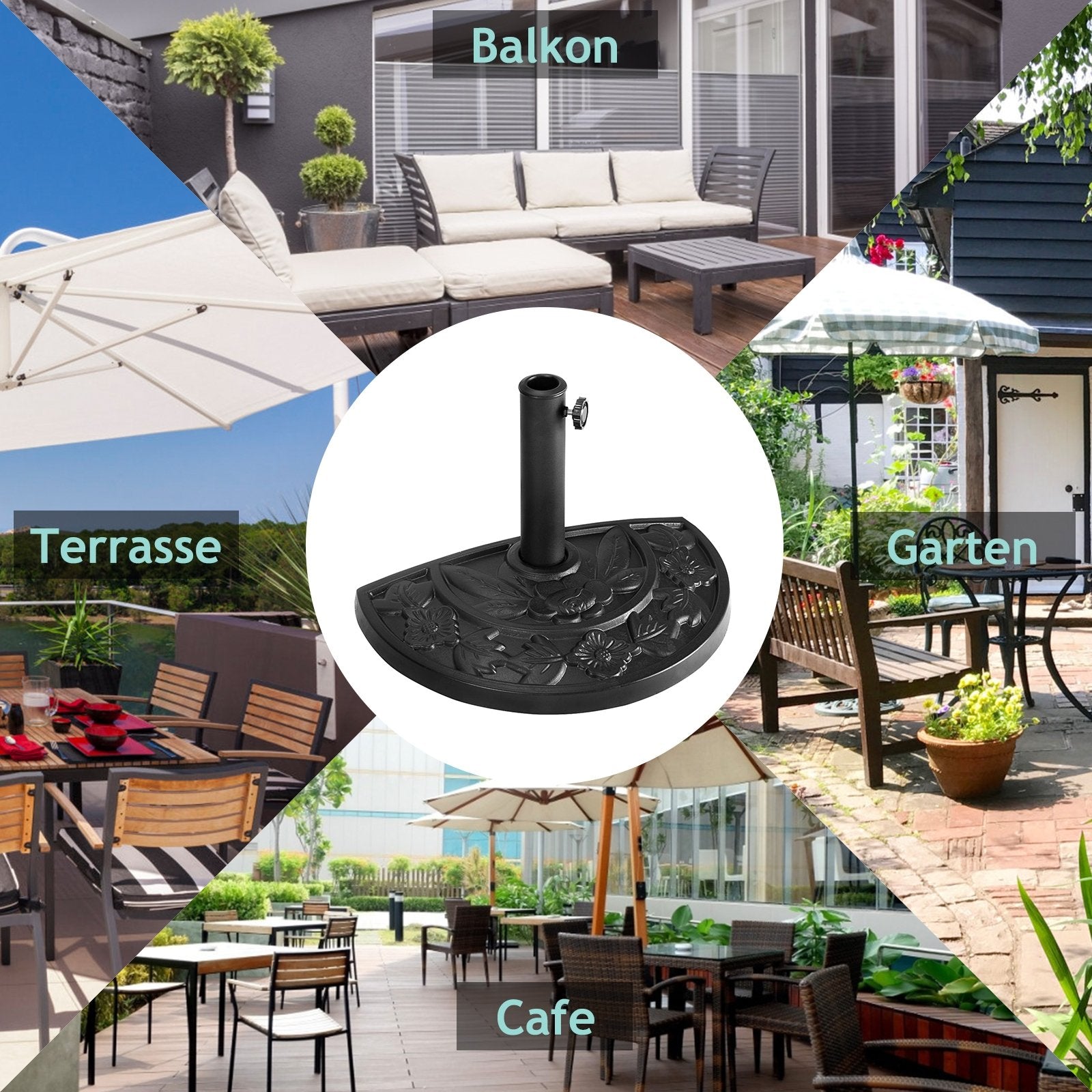 20 inch Outdoor Patio Half Round Umbrella Base, Black Outdoor Umbrella Bases   at Gallery Canada