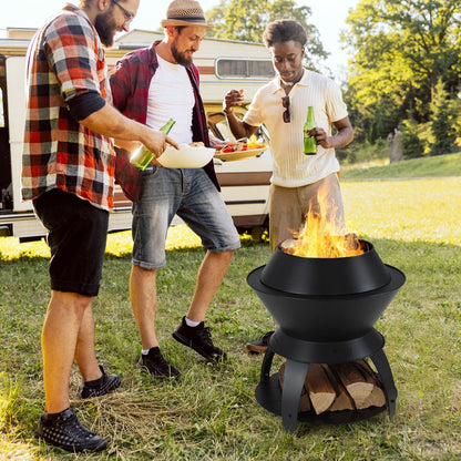 20 Inch Patio Fire Pit Metal Camping Fire Bowl with Pot Holder and Storage Shelf, Black Fire Pits   at Gallery Canada