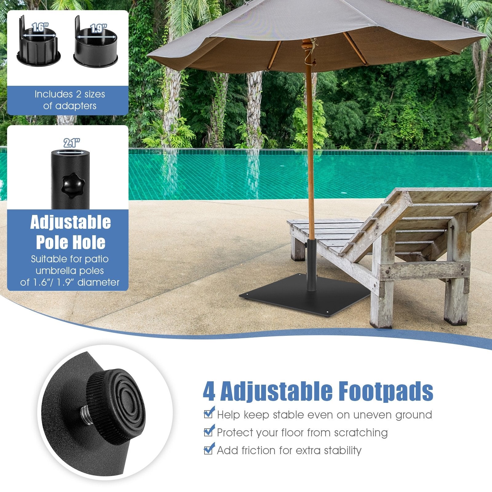 20 Inches Patio Umbrella Base with 4 Adjustable Footpads, Black Outdoor Umbrella Bases   at Gallery Canada