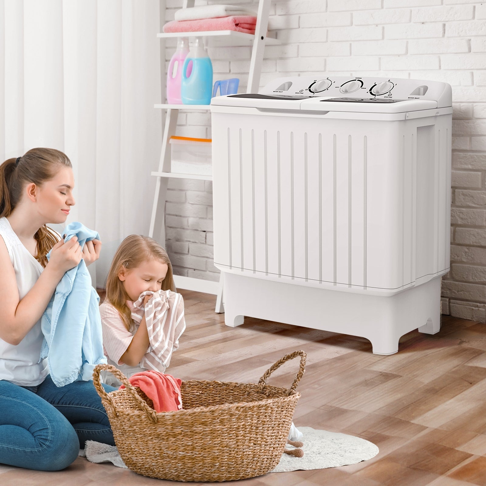 20 lbs Portable Washing Machine with Built-in Gravity Drain, Gray Washing Machines   at Gallery Canada