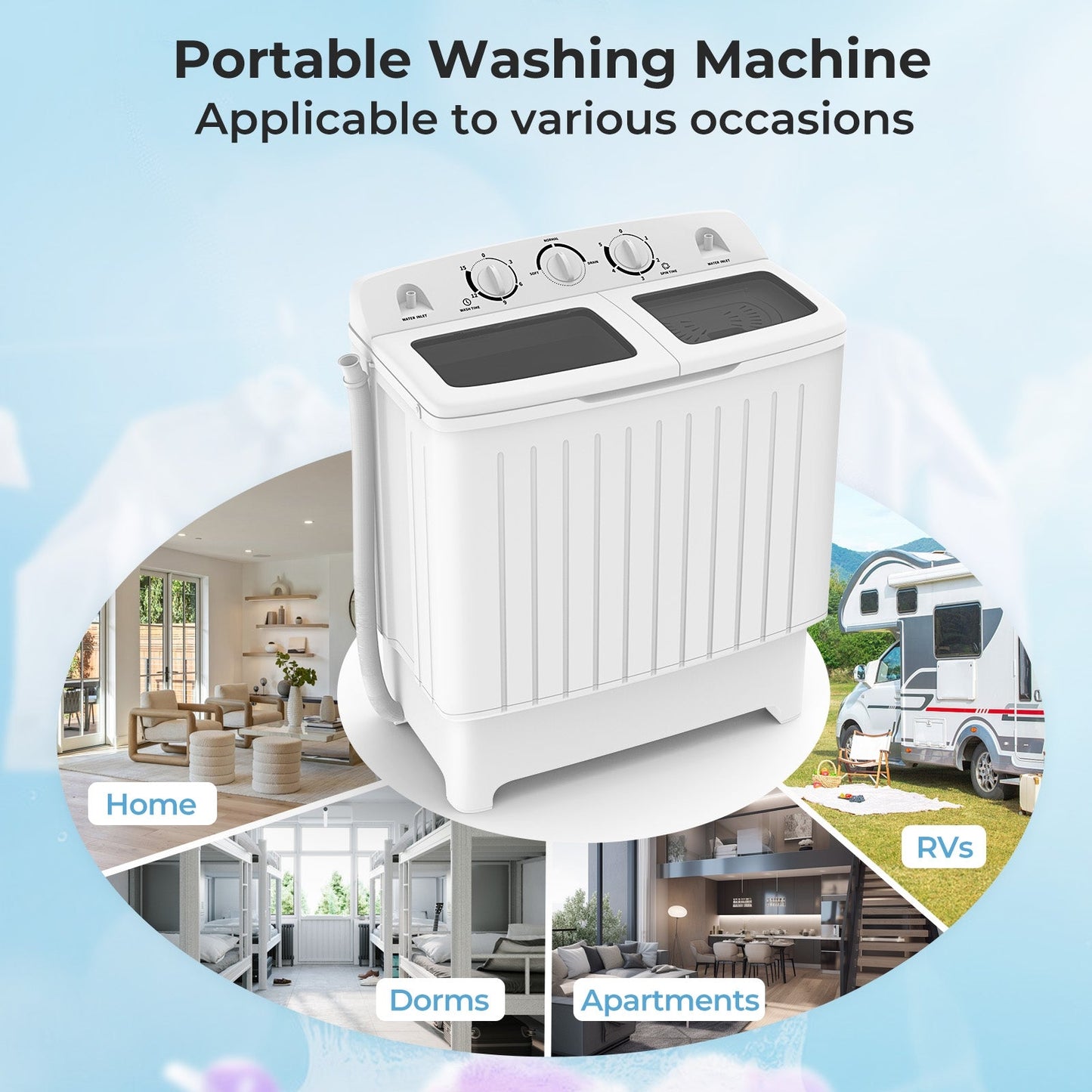 20 lbs Portable Washing Machine with Built-in Gravity Drain, Gray Washing Machines   at Gallery Canada