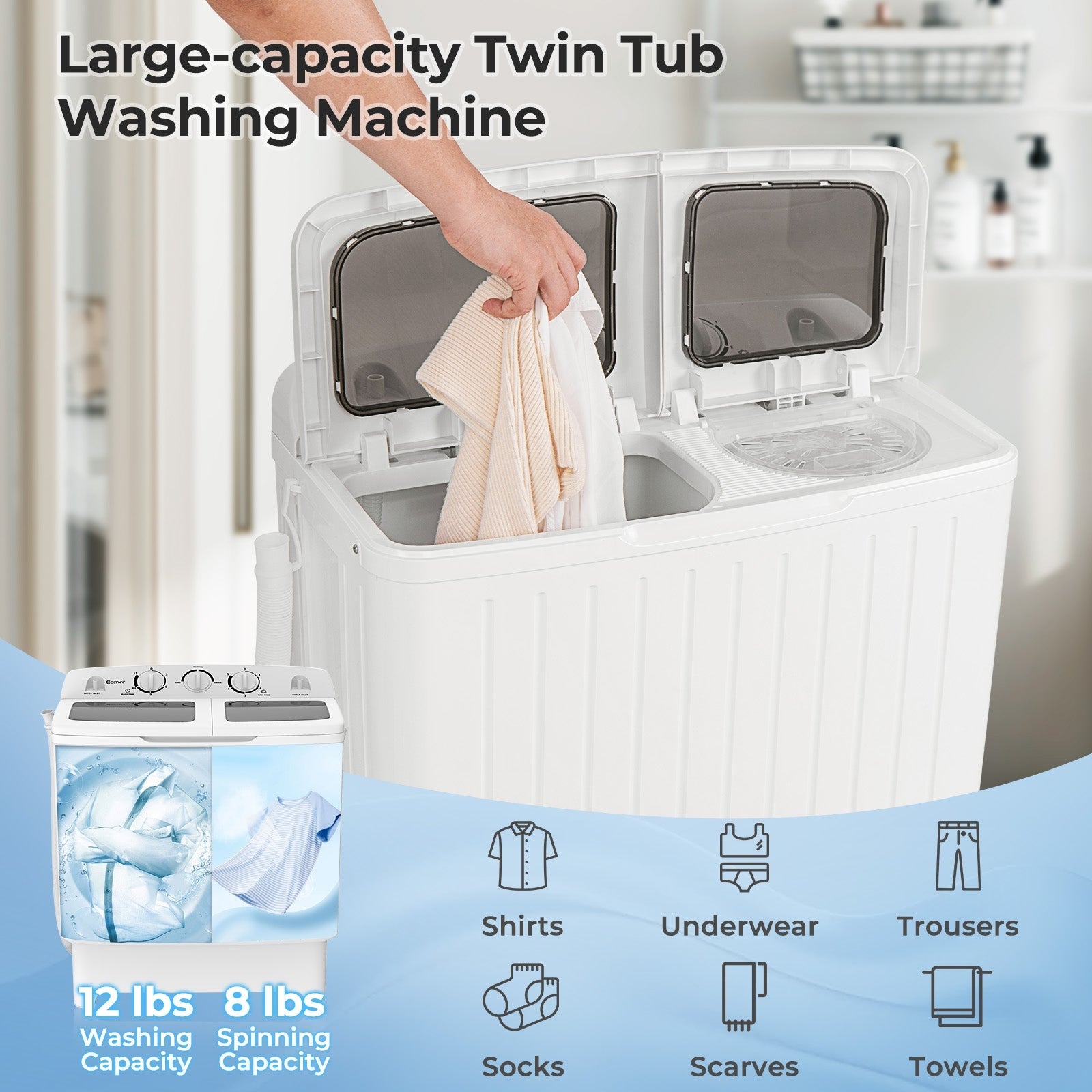 20 lbs Portable Washing Machine with Built-in Gravity Drain, Gray Washing Machines   at Gallery Canada