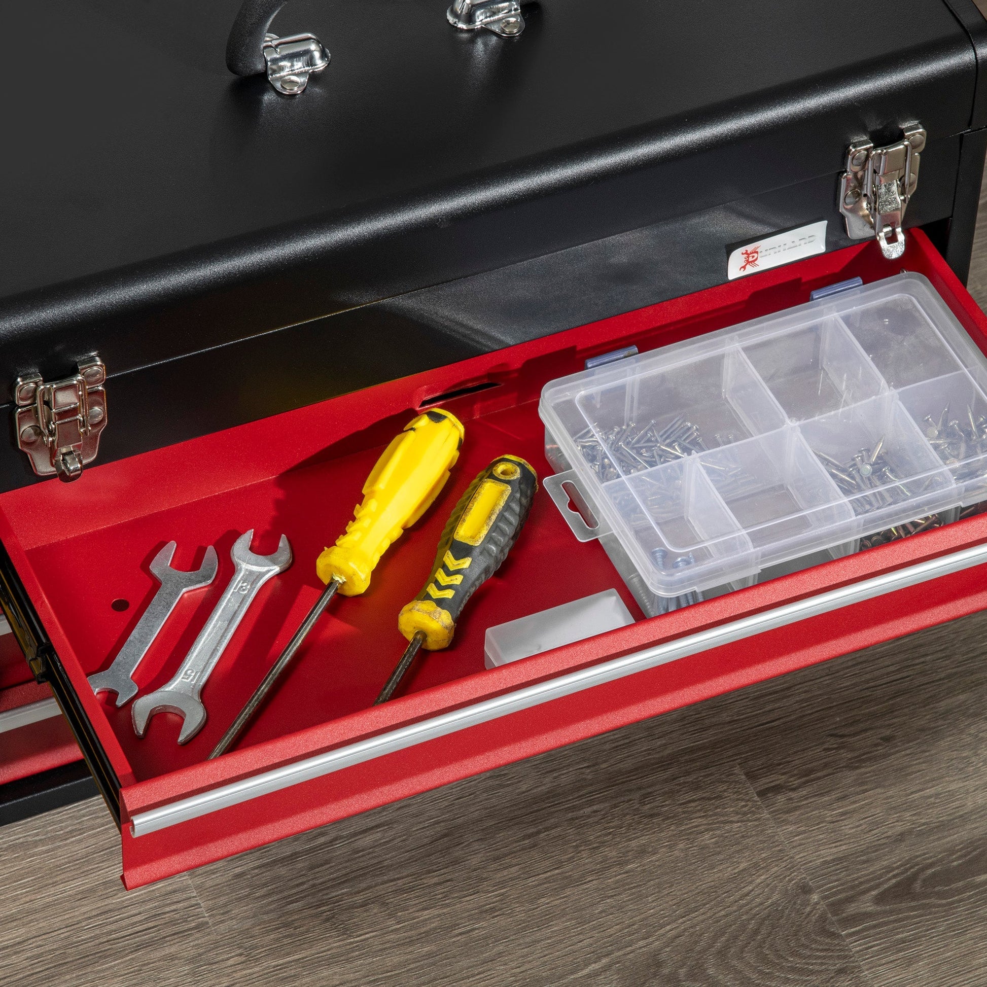 20" Portable Metal Tool Box with Metal Latch Closure, 3 Drawer Tool Chest with Ball-bearing Slider for Garage, Household and Warehouse, Red Tool Organizers   at Gallery Canada