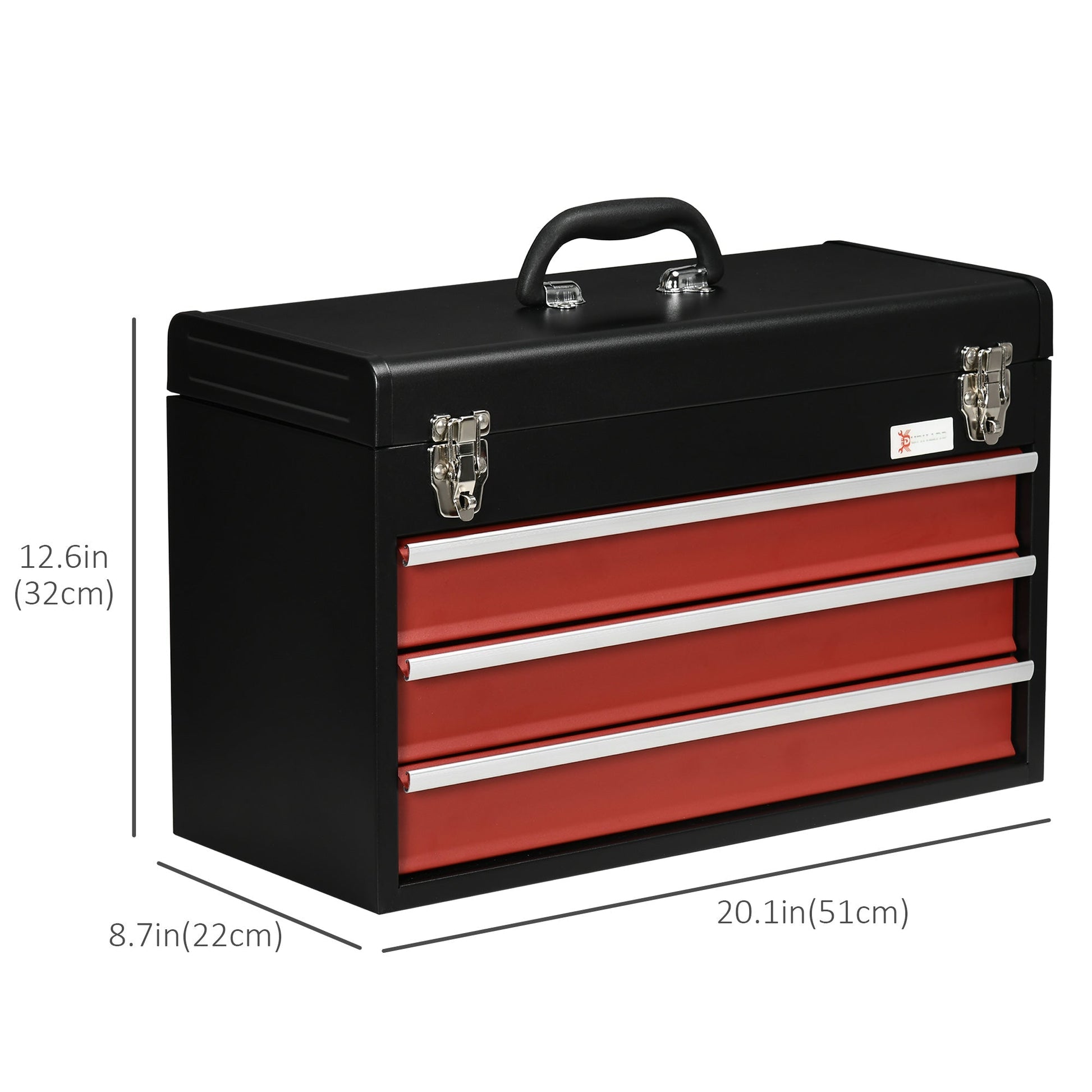 20" Portable Metal Tool Box with Metal Latch Closure, 3 Drawer Tool Chest with Ball-bearing Slider for Garage, Household and Warehouse, Red Tool Organizers   at Gallery Canada