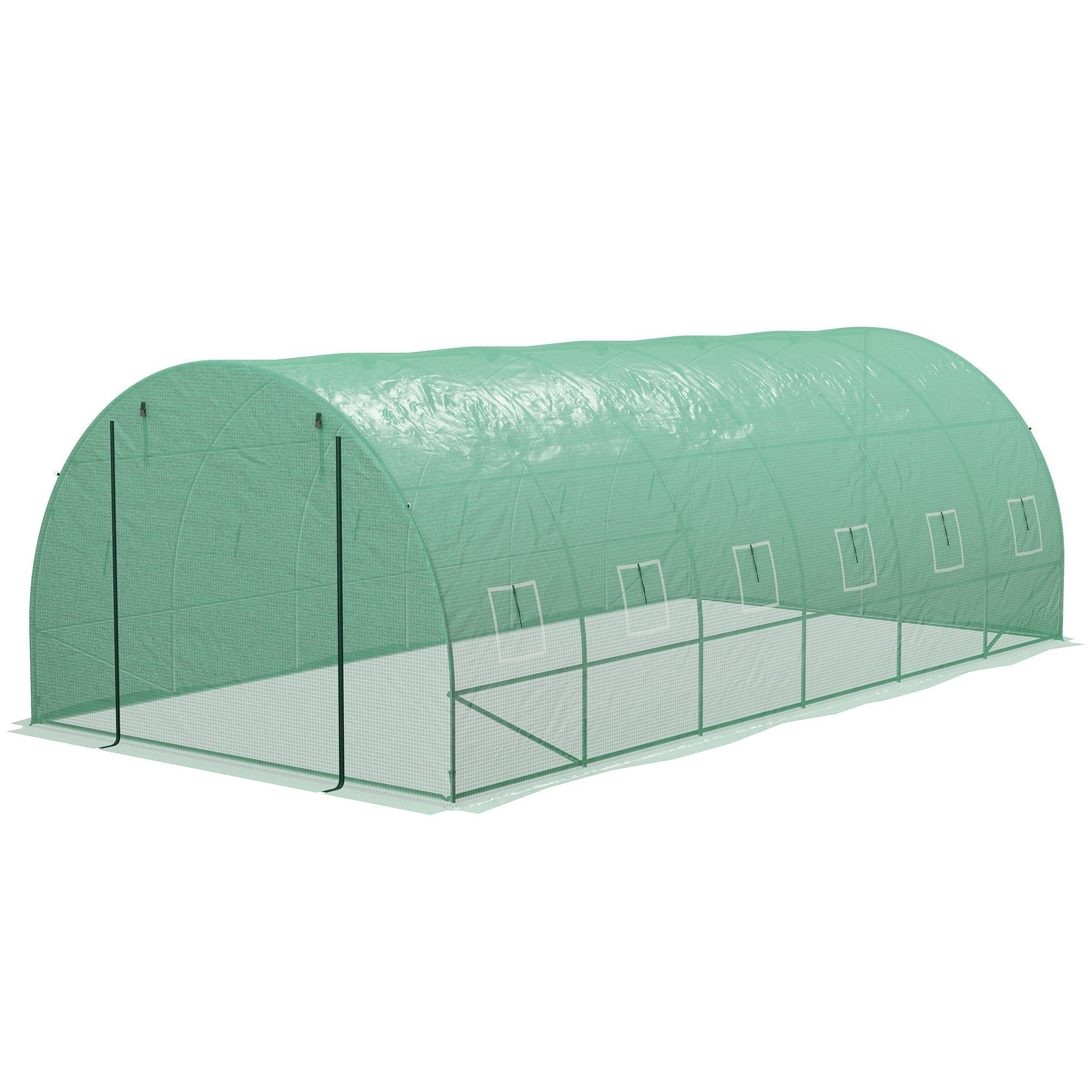 20' x 10' Walk-in Greenhouse with Sprinkler System, Tunnel Green House with Wide Roll-up Door, 12 Mesh Windows, Green Tunnel Greenhouses Green  at Gallery Canada