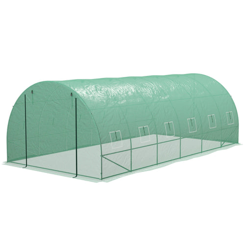 20' x 10' Walk-in Greenhouse with Sprinkler System, Tunnel Green House with Wide Roll-up Door, 12 Mesh Windows, Green