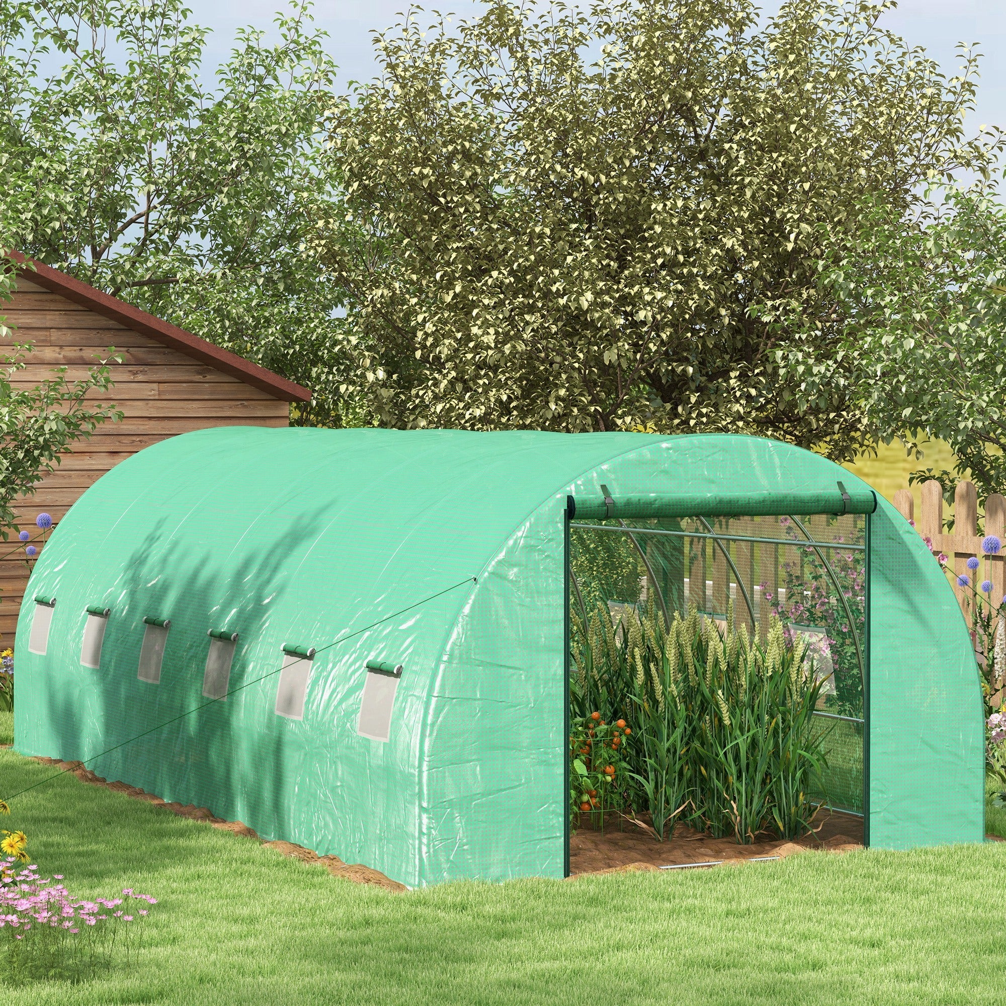 20' x 10' Walk-in Greenhouse with Sprinkler System, Tunnel Green House with Wide Roll-up Door, 12 Mesh Windows, Green Tunnel Greenhouses   at Gallery Canada