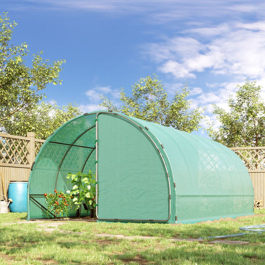 20' x 10' x 7' Tunnel Greenhouse Outdoor Walk-In Hot House with 2 Hinged Doors, Reinforced Steel Frame, PE Cover, Green Walk In Greenhouses Dark Green  at Gallery Canada