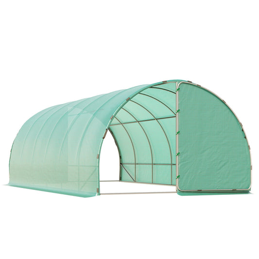 20' x 10' x 7' Tunnel Greenhouse Outdoor Walk-In Hot House with 2 Hinged Doors, Reinforced Steel Frame, PE Cover, Green Walk In Greenhouses Dark Green  at Gallery Canada