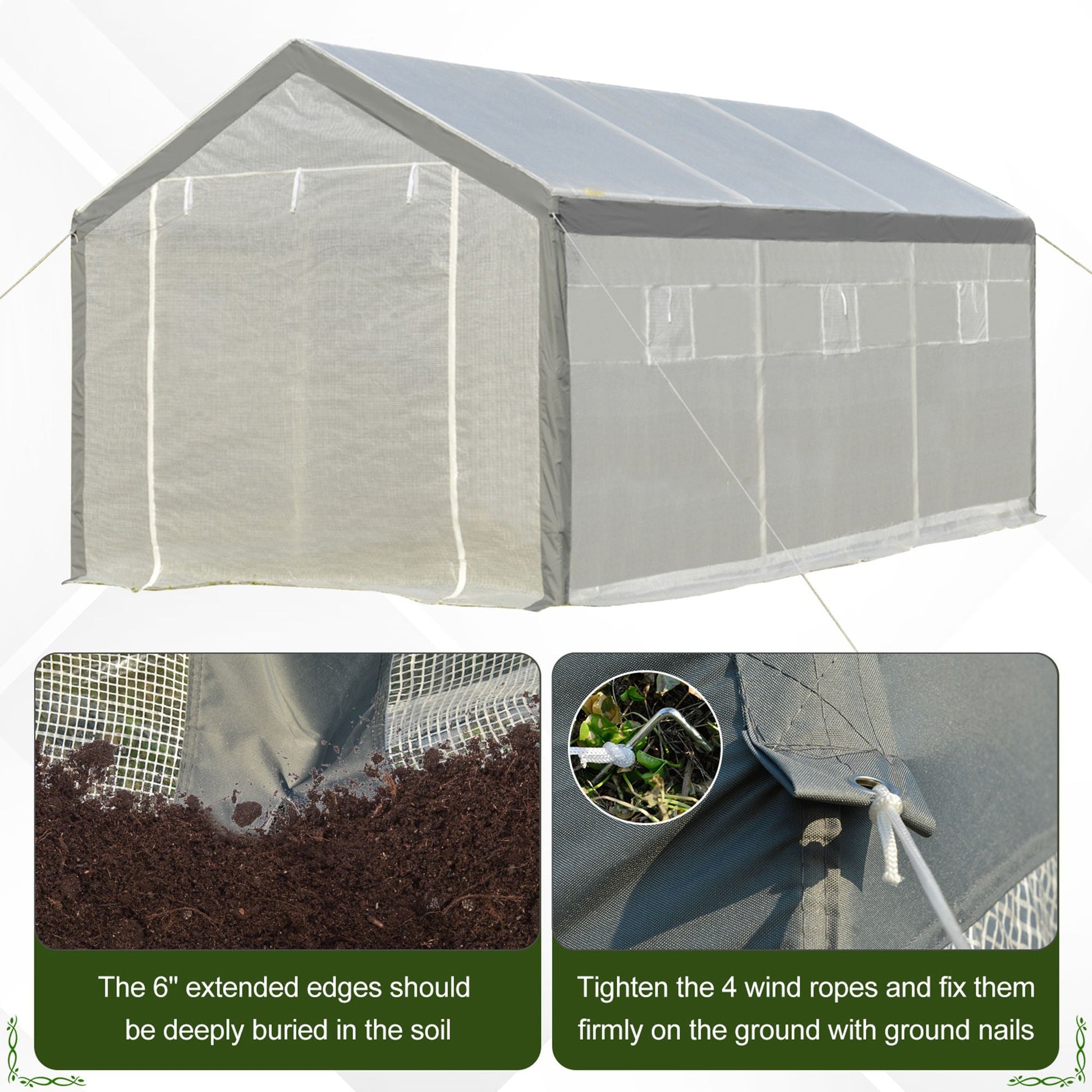 20' x 10' x 9' Walk-in Greenhouse with Roll Up Doors &; 6 Windows Plant Growth Warm House Outdoor, PE Cover, White Walk In Greenhouses   at Gallery Canada