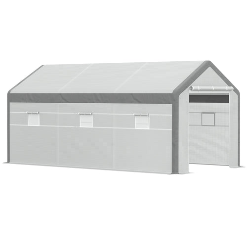 20' x 10' x 9' Walk-in Greenhouse with Roll Up Doors &; 6 Windows Plant Growth Warm House Outdoor, PE Cover, White