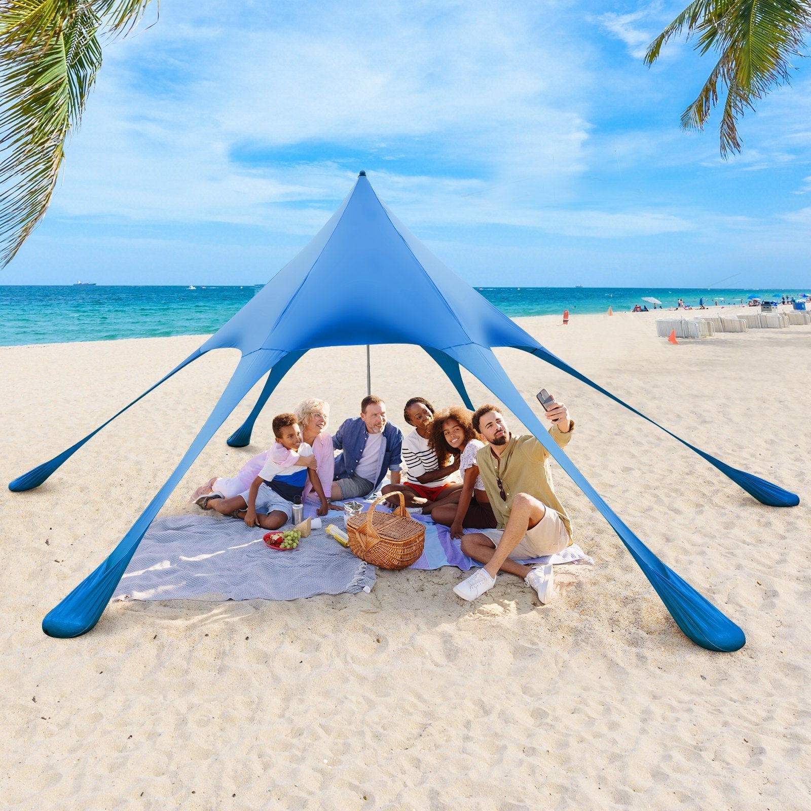 20 x 20 Feet Beach Canopy Tent with UPF50+ Sun Protection and Shovel, Blue Canopies   at Gallery Canada