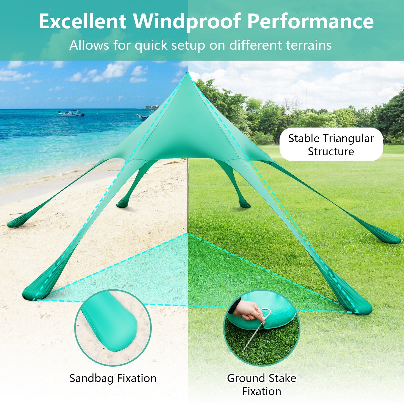 20 x 20 Feet Beach Canopy Tent with UPF50+ Sun Protection and Shovel, Green Canopies   at Gallery Canada