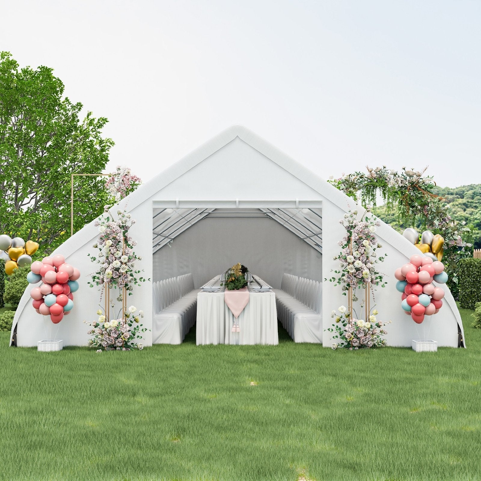 20 x 40 FT Peach Shaped Party Tent Wedding Canopy with Zipper Doors, White Canopies   at Gallery Canada