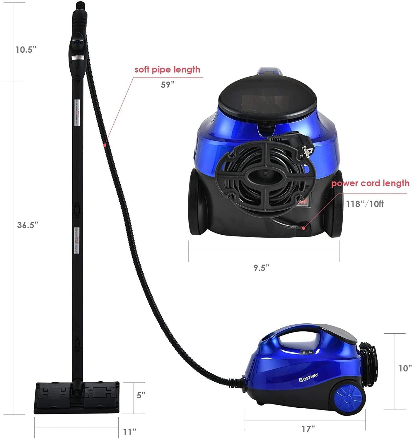 2000W Heavy Duty Multi-purpose Steam Cleaner Mop with Detachable Handheld Unit, Blue Vacuums & Cleaners   at Gallery Canada