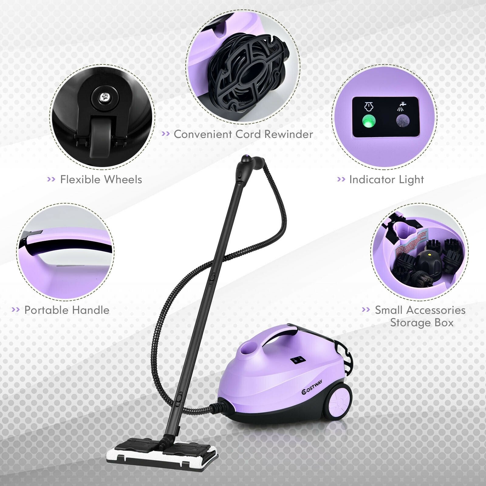 2000W Heavy Duty Multi-purpose Steam Cleaner Mop with Detachable Handheld Unit, Purple Vacuums & Cleaners   at Gallery Canada