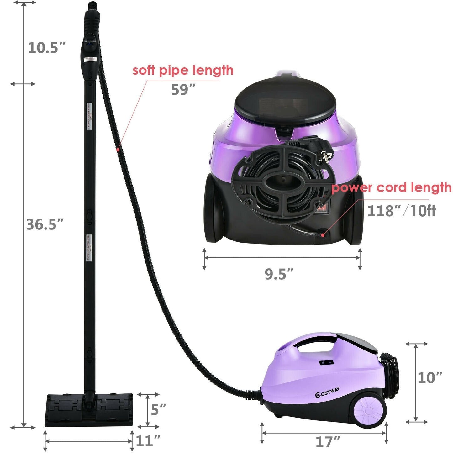 2000W Heavy Duty Multi-purpose Steam Cleaner Mop with Detachable Handheld Unit, Purple Vacuums & Cleaners   at Gallery Canada