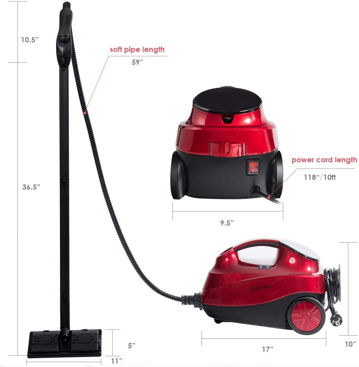 2000W Heavy Duty Multi-purpose Steam Cleaner Mop with Detachable Handheld Unit, Red Vacuums & Cleaners   at Gallery Canada