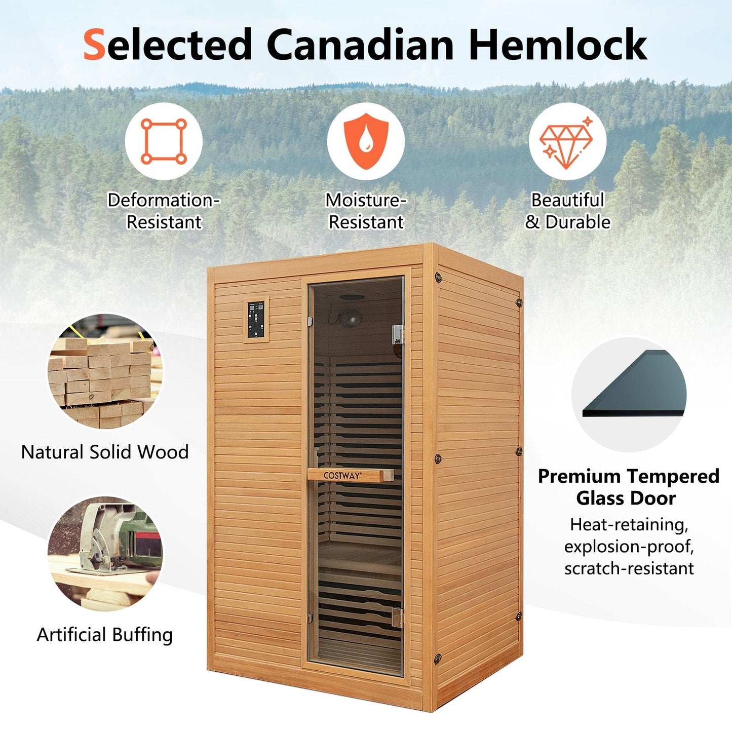 2024 New 2 People Far Infrared Wooden Sauna Room with Free Red Light Therapy for Home, Natural Massage   at Gallery Canada