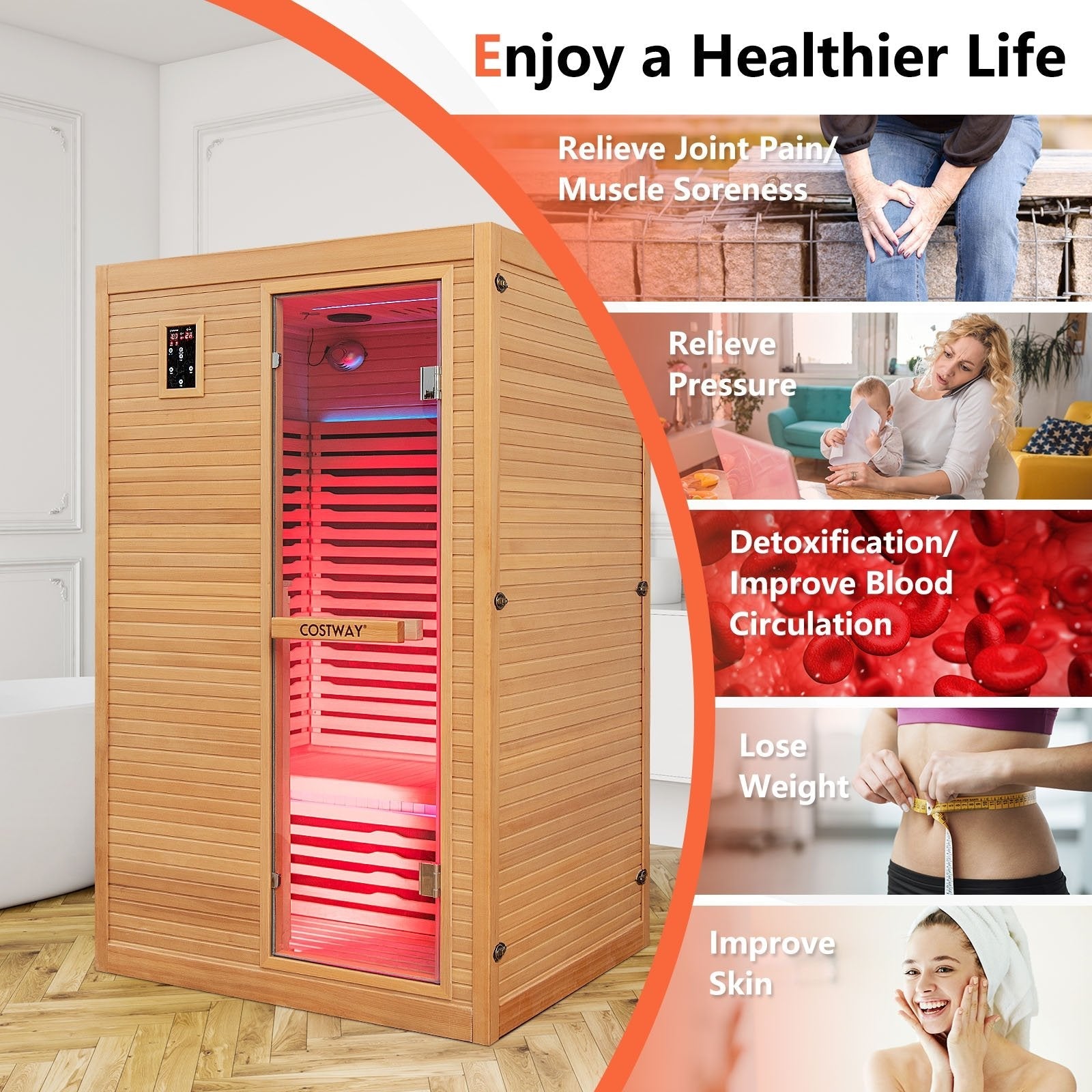 2024 New 2 People Far Infrared Wooden Sauna Room with Free Red Light Therapy for Home, Natural Massage   at Gallery Canada