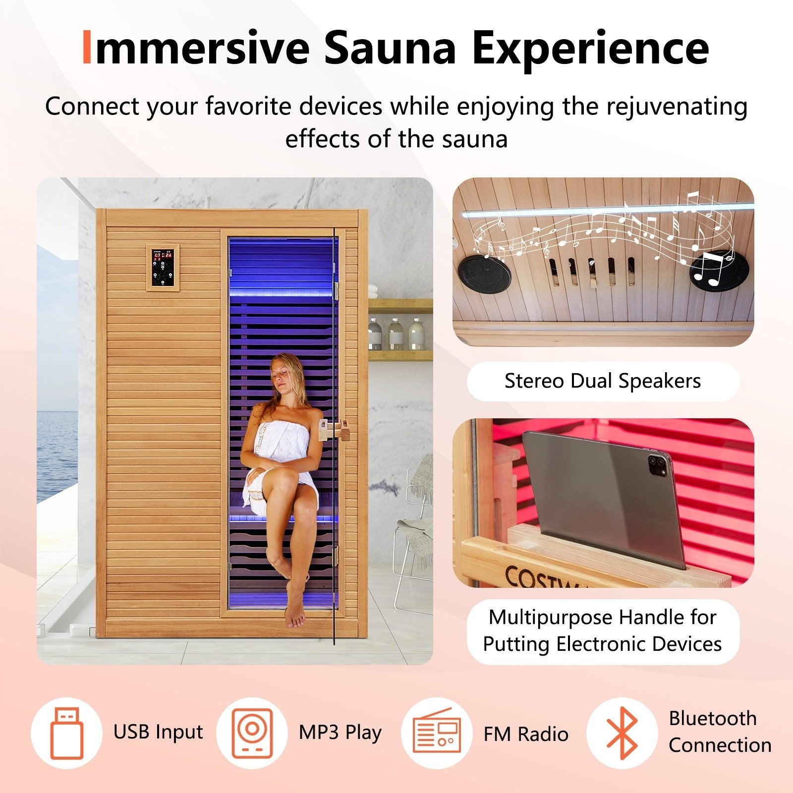 2024 New 2 People Far Infrared Wooden Sauna Room with Free Red Light Therapy for Home, Natural Massage   at Gallery Canada