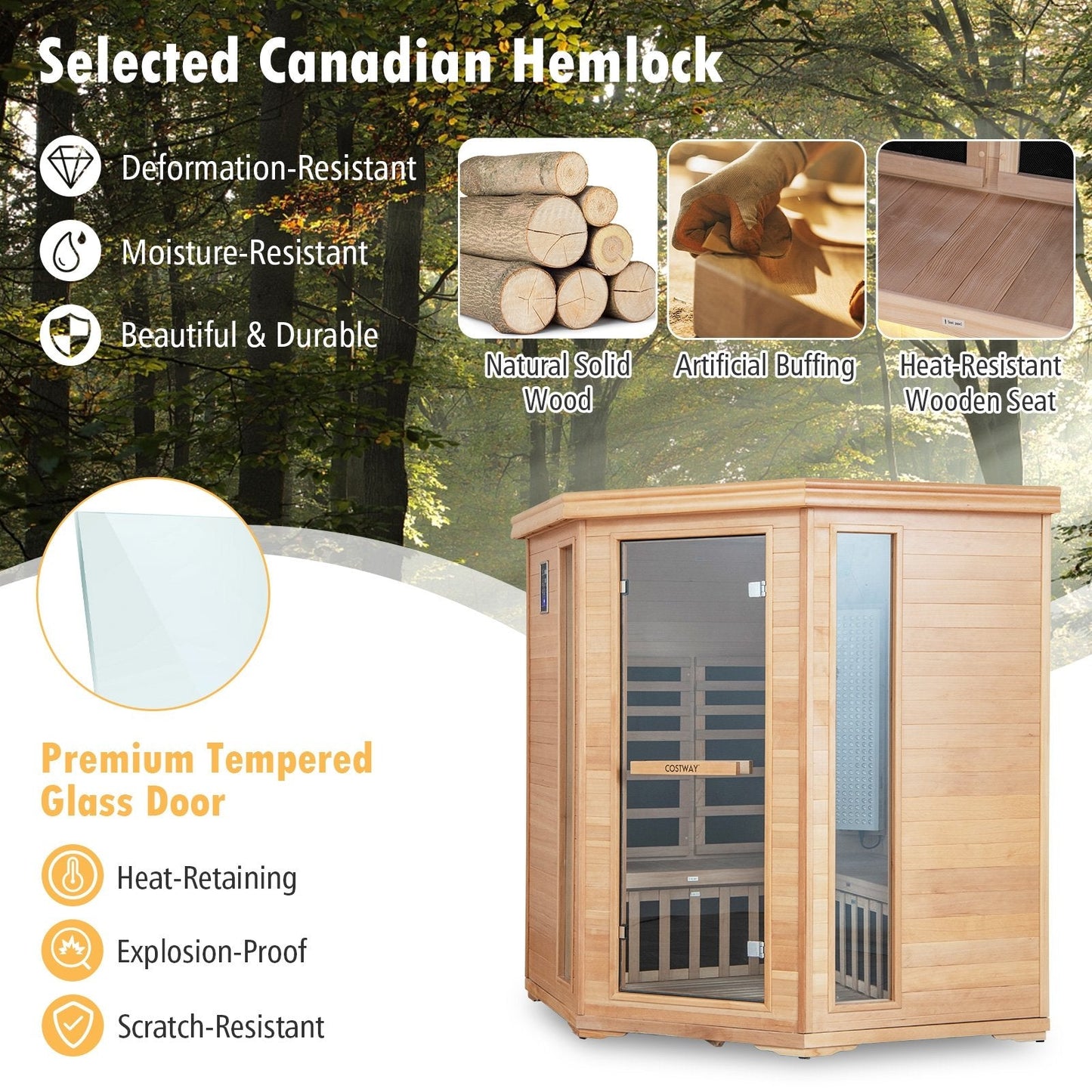 2024 New Model Premium 3-5 People Corner Far Infrared Wooden Sauna For Home, Natural Massage   at Gallery Canada