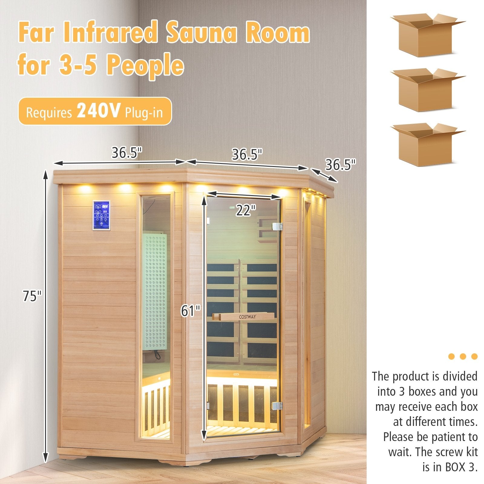 2024 New Model Premium 3-5 People Corner Far Infrared Wooden Sauna For Home, Natural Massage   at Gallery Canada