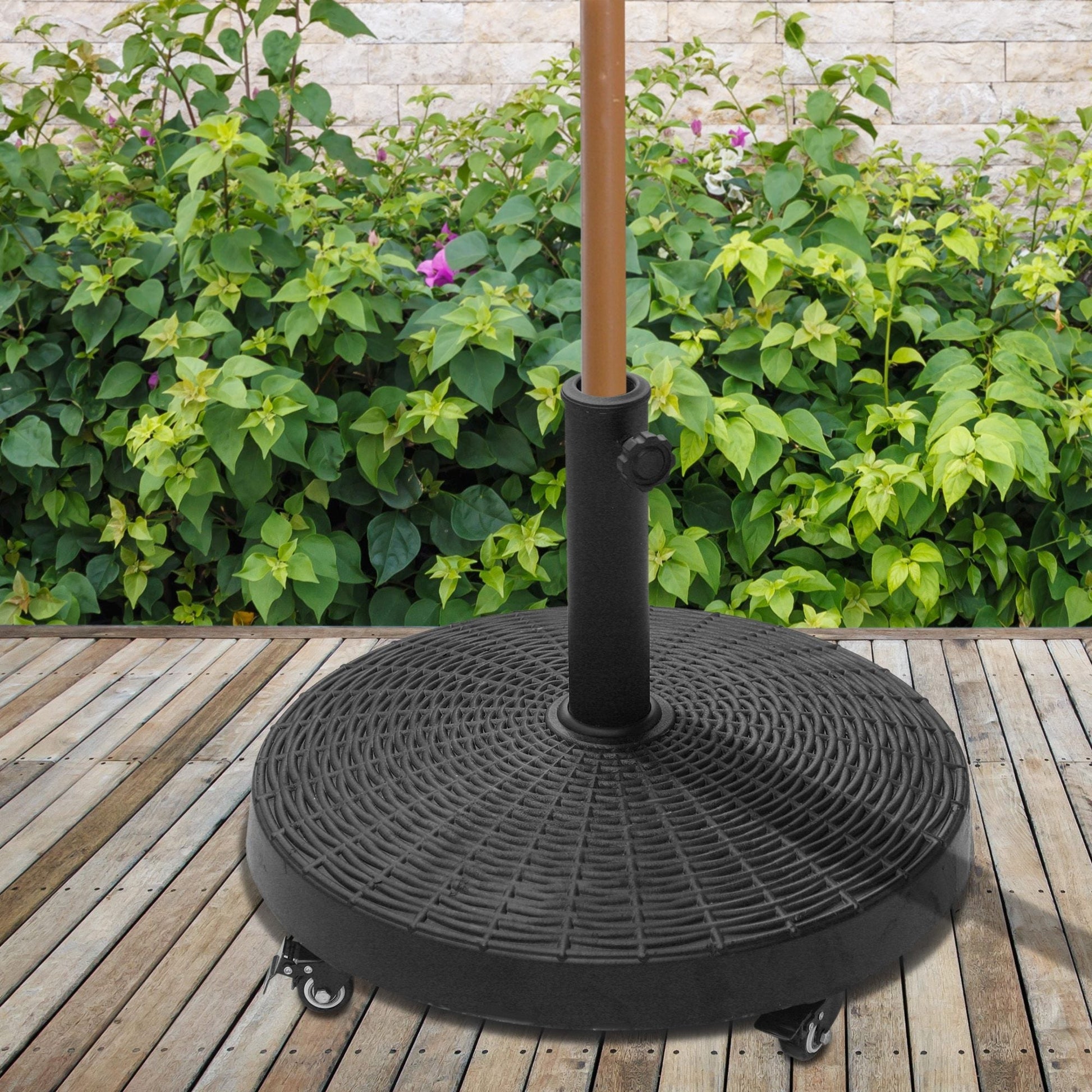 20.5" Round Parasol Base Resin Patio Umbrella Base Garden Parasol Holder Outdoor Offset Weight Stand with Wheels Black Umbrella Bases   at Gallery Canada