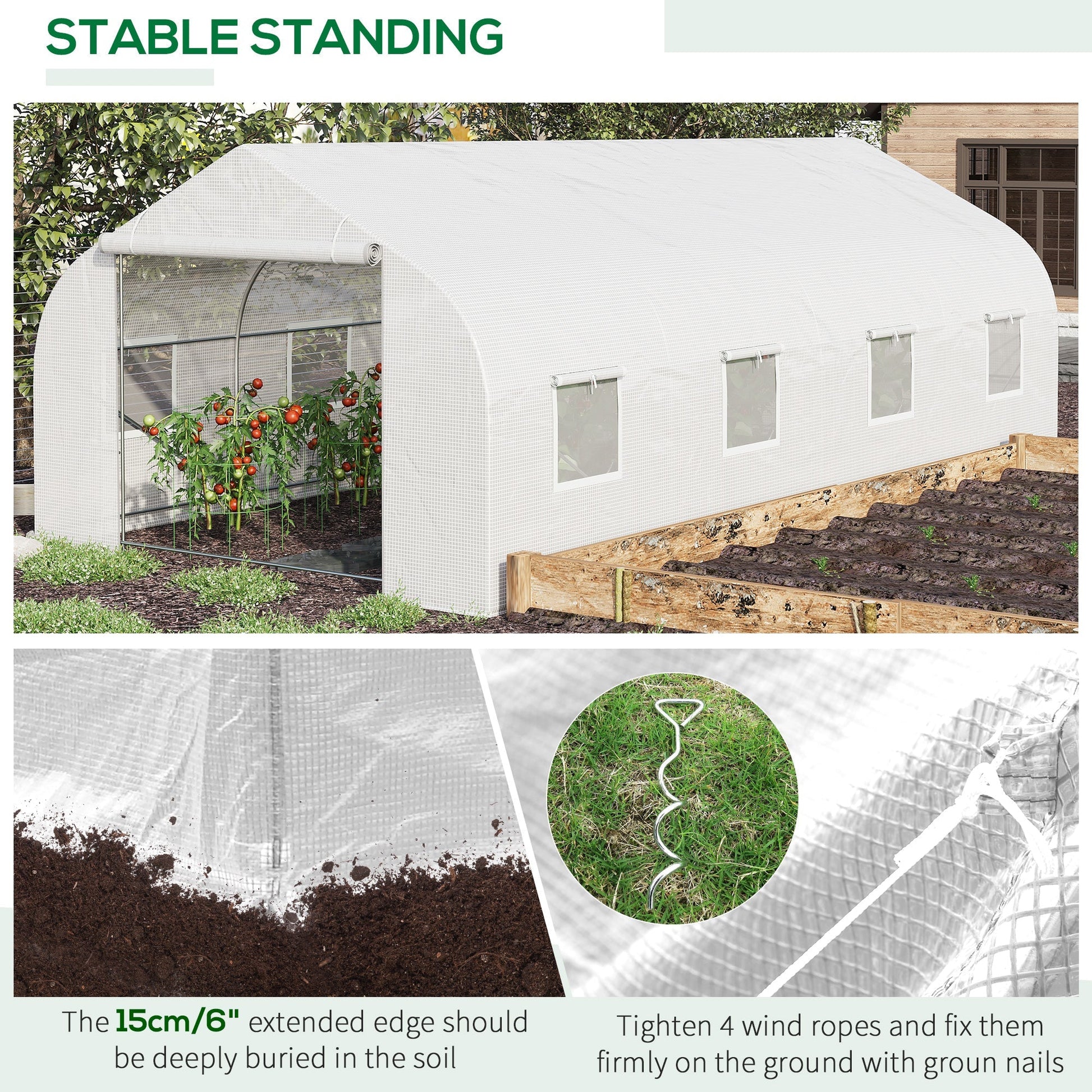 20x10x7ft Walk-in Steeple Greenhouse Outdoor Backyard Plant Seed Growth Tunnel Shed Warm House with 2 Anchor Way White Walk In Greenhouses   at Gallery Canada