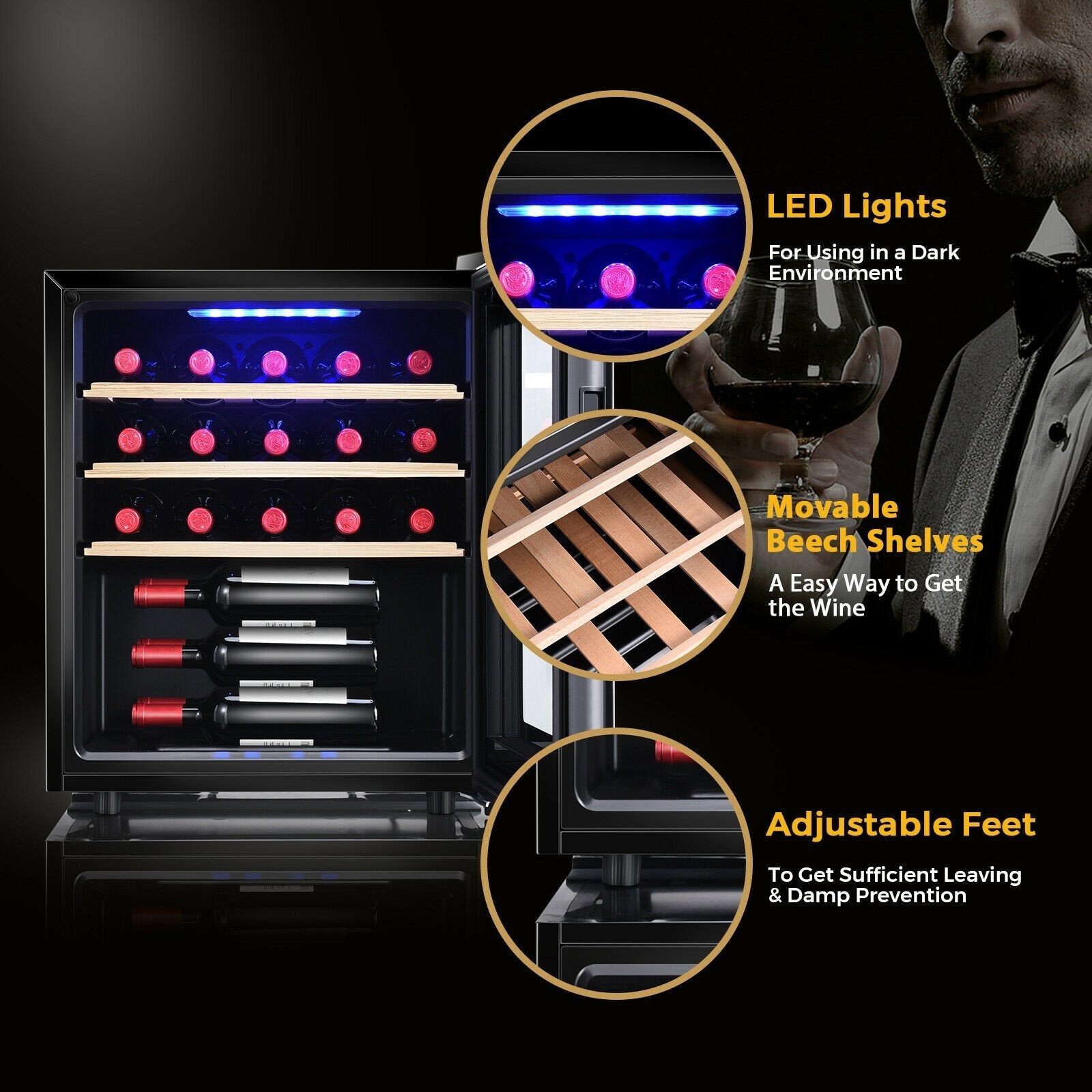 21 Bottle Compressor Wine Cooler Refrigerator with Digital Control, Black Wine & Beverage Coolers   at Gallery Canada