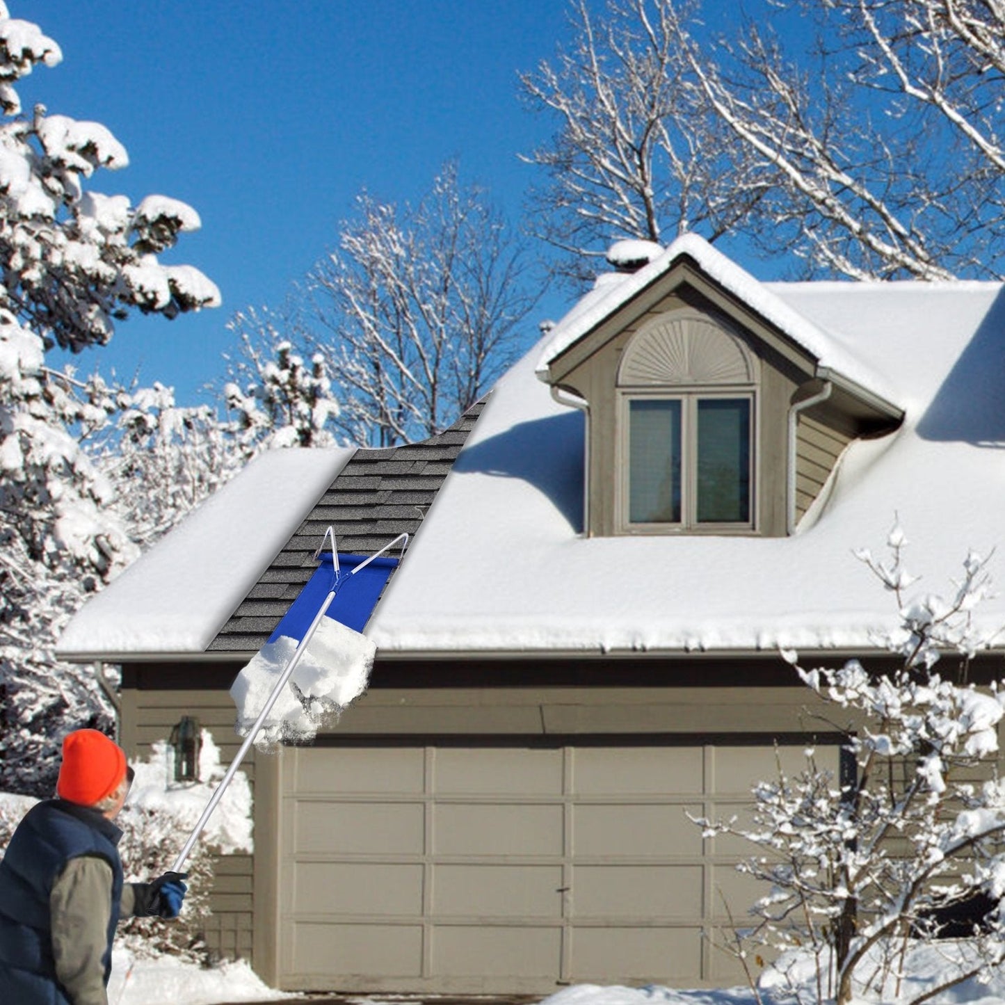 21 Feet Adjustable Aluminium Snow Roof Rake with Wheels and Oxford Slide, Blue Snow Removal   at Gallery Canada