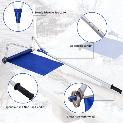 21 Feet Adjustable Aluminium Snow Roof Rake with Wheels and Oxford Slide, Blue Snow Removal   at Gallery Canada