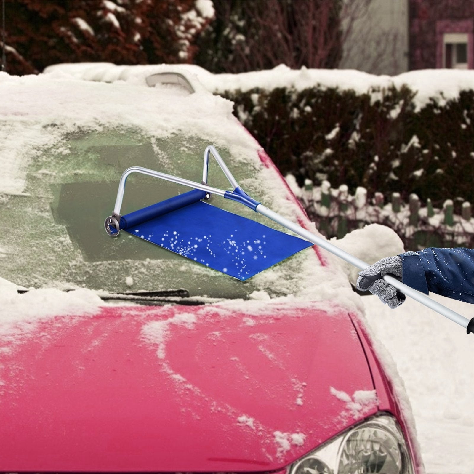 21 Feet Adjustable Aluminium Snow Roof Rake with Wheels and Oxford Slide, Blue Snow Removal   at Gallery Canada