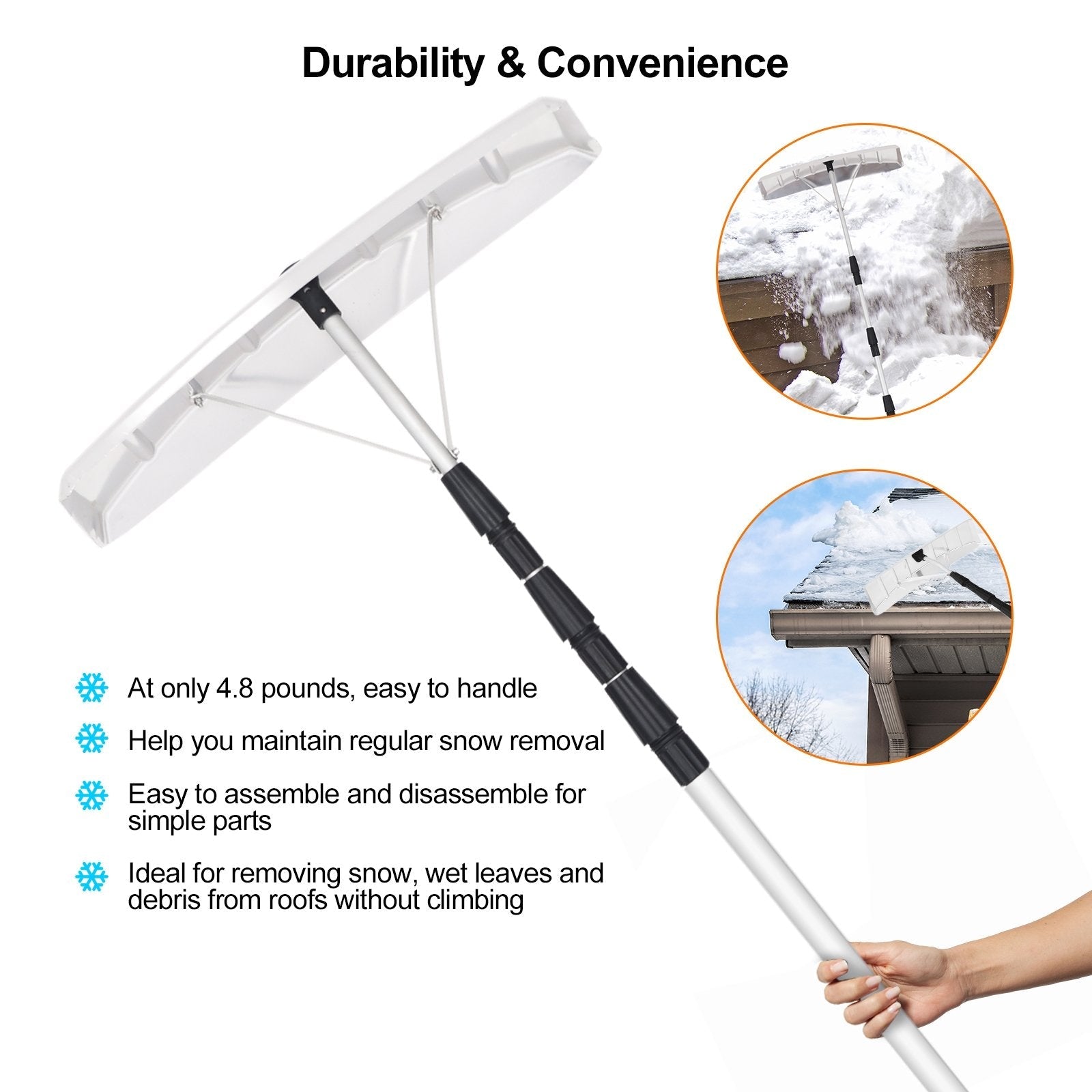 21 Feet Aluminum Large Poly Blade Telescoping Snow Roof Rake, White Snow Removal   at Gallery Canada