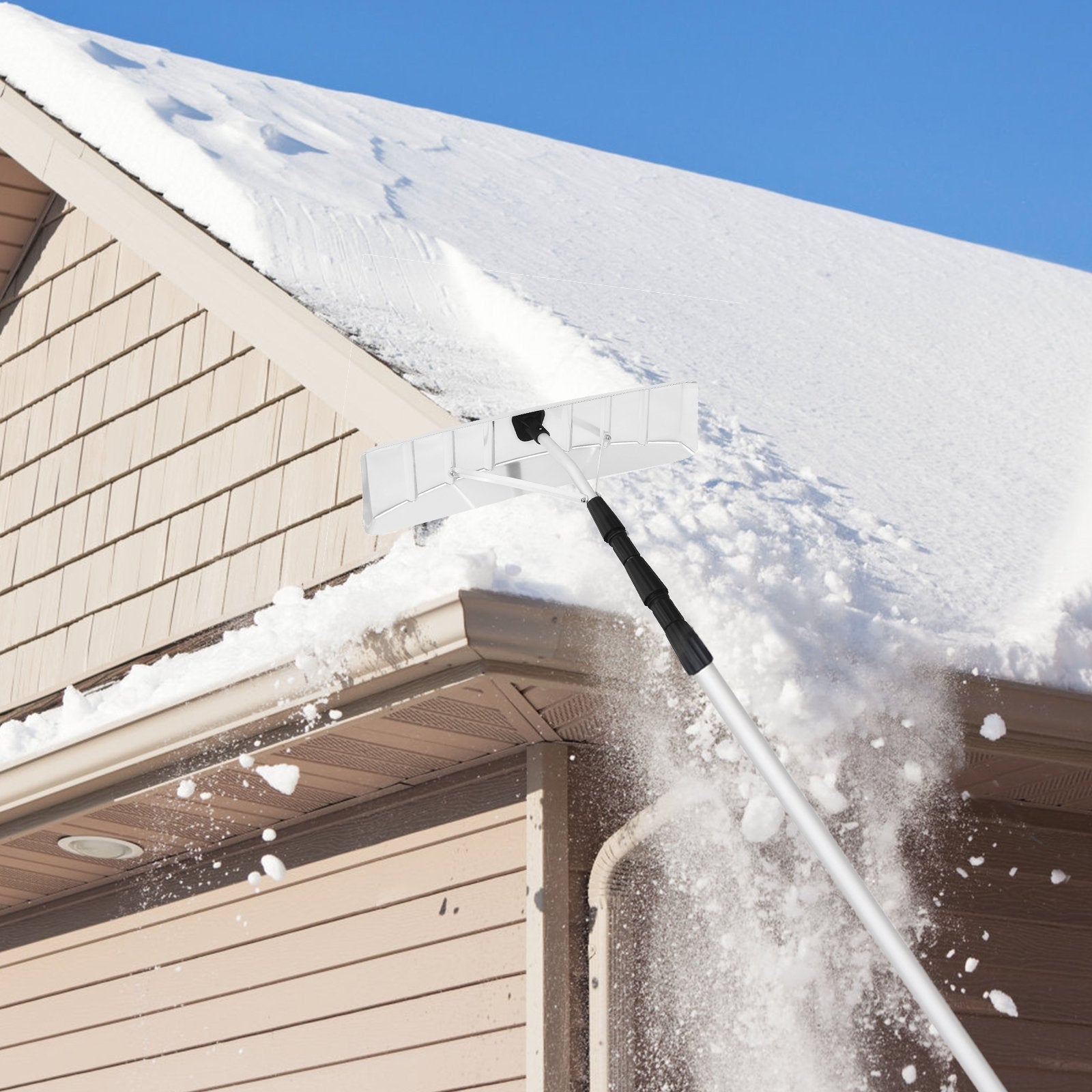 21 Feet Aluminum Large Poly Blade Telescoping Snow Roof Rake, White Snow Removal   at Gallery Canada