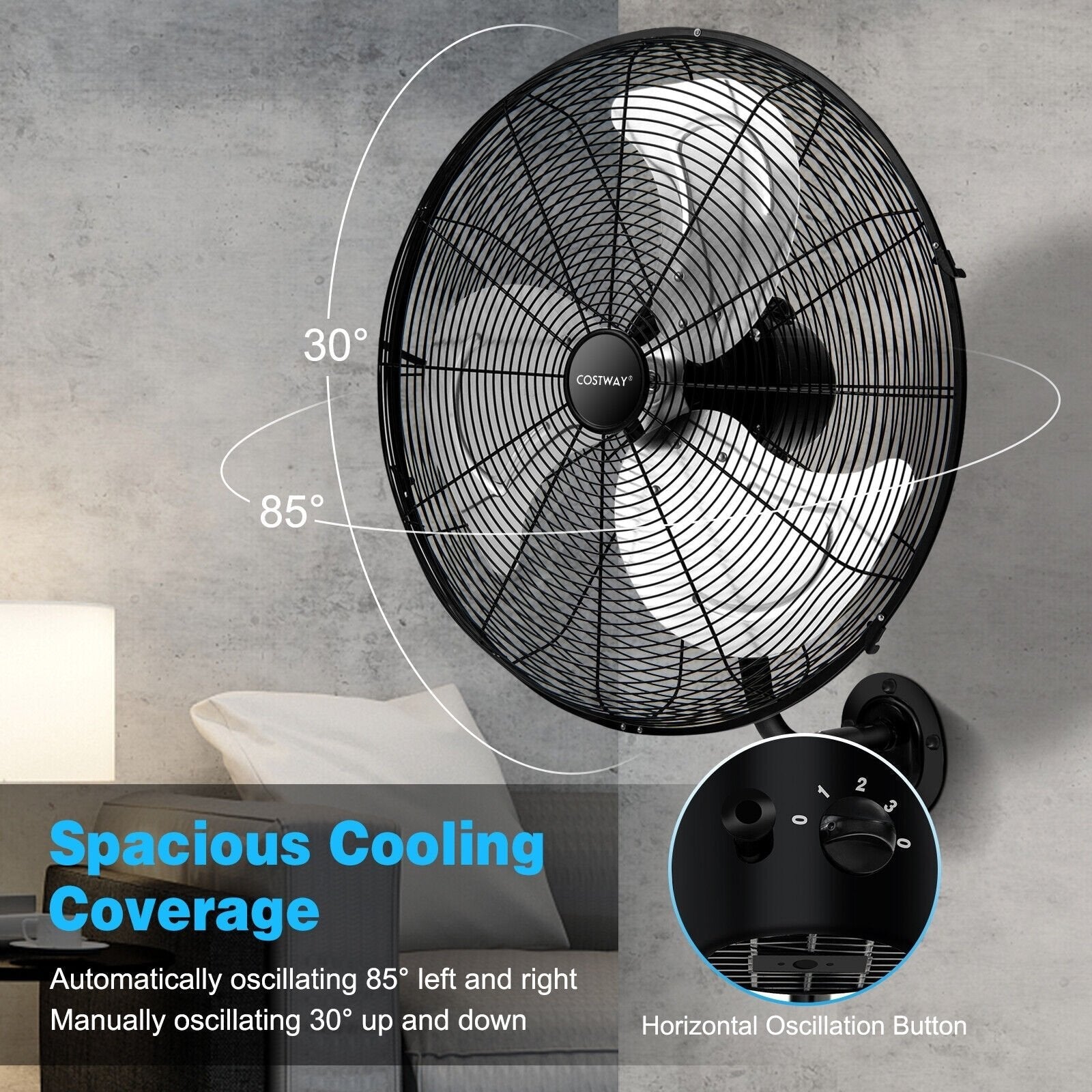 21 Inch 3 Speed Wall Mount Industrial Fan, Black Fans   at Gallery Canada