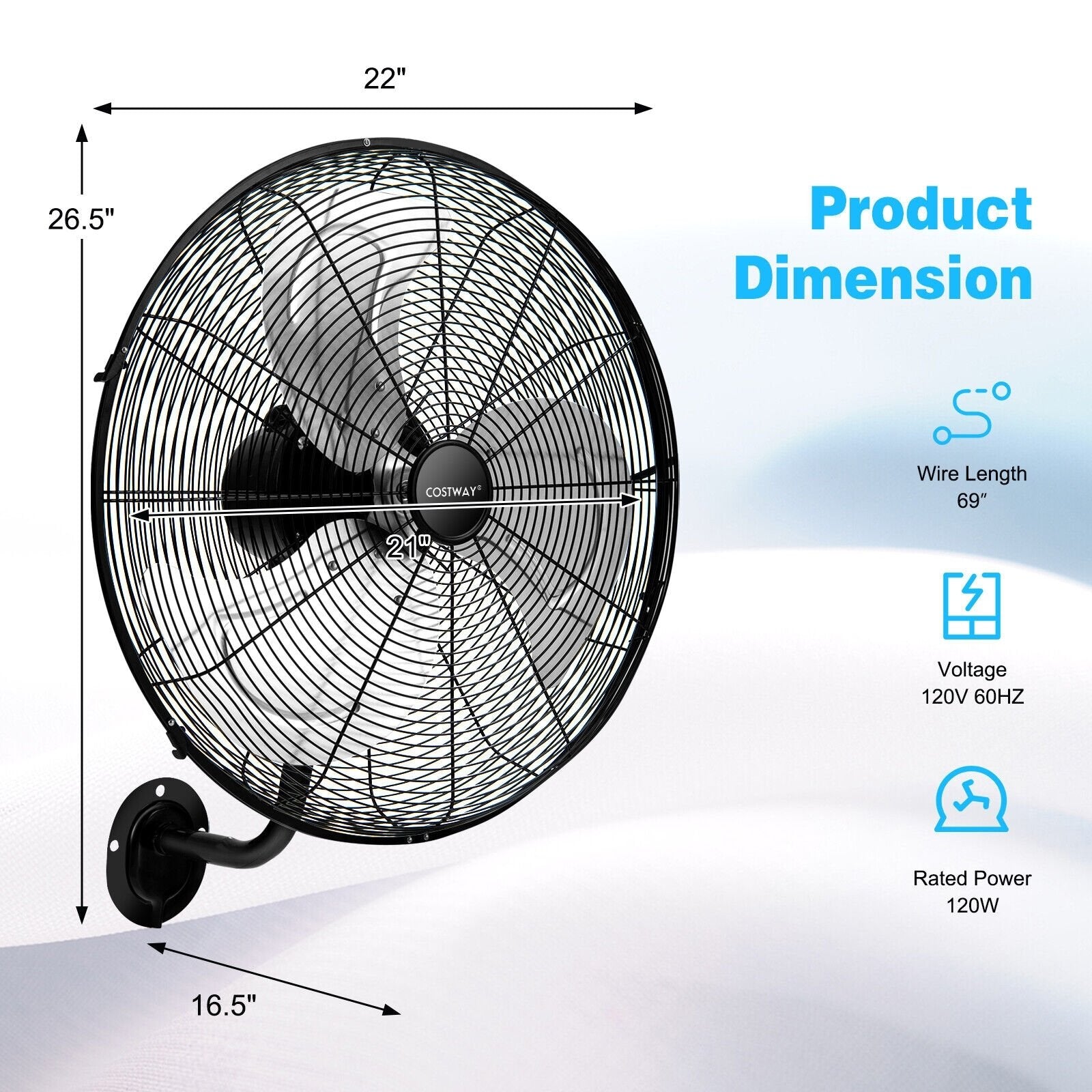 21 Inch 3 Speed Wall Mount Industrial Fan, Black Fans   at Gallery Canada