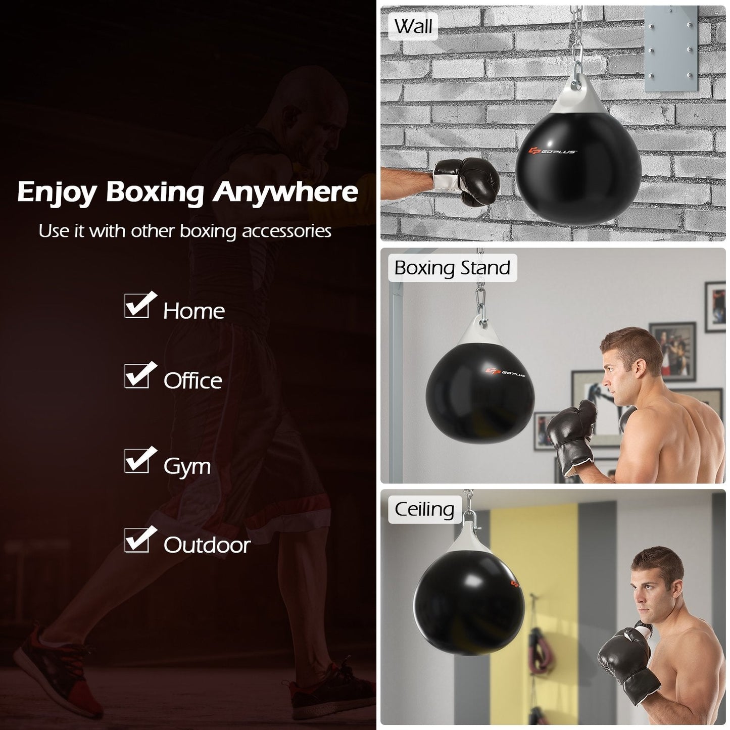 21 Inch Water Punching Bag with Adjustable Metal Chain, Black Boxing & Martial Arts   at Gallery Canada