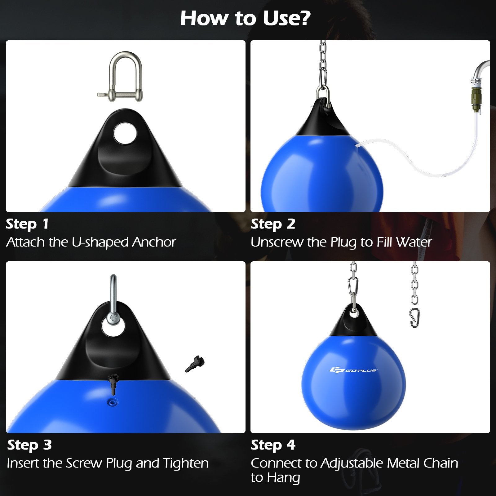 21 Inch Water Punching Bag with Adjustable Metal Chain, Blue Boxing & Martial Arts   at Gallery Canada