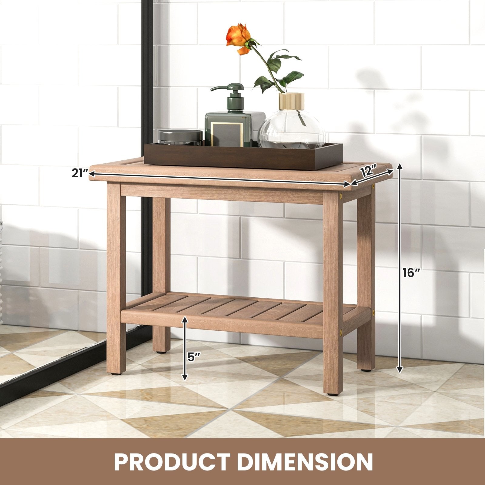 21 Inches Teak Shower Bench with Storage Shelf, Natural Bath Safety   at Gallery Canada