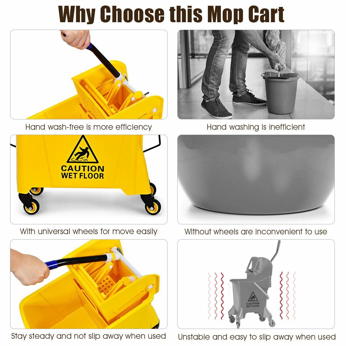 21 Quart Mop Bucket Side Press Wringer on Wheels With Panel, Yellow Vacuums & Cleaners   at Gallery Canada