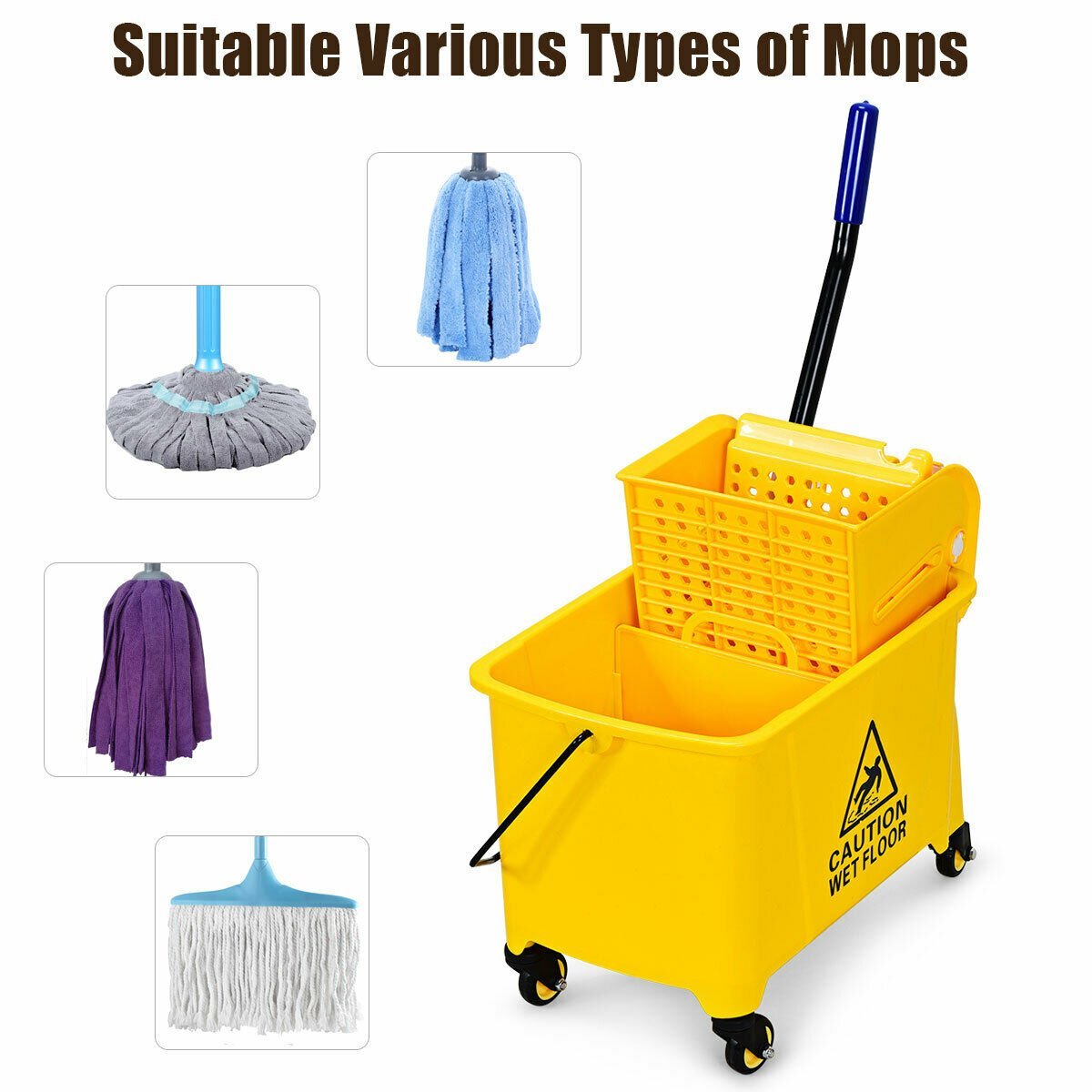 21 Quart Mop Bucket Side Press Wringer on Wheels With Panel, Yellow Vacuums & Cleaners   at Gallery Canada