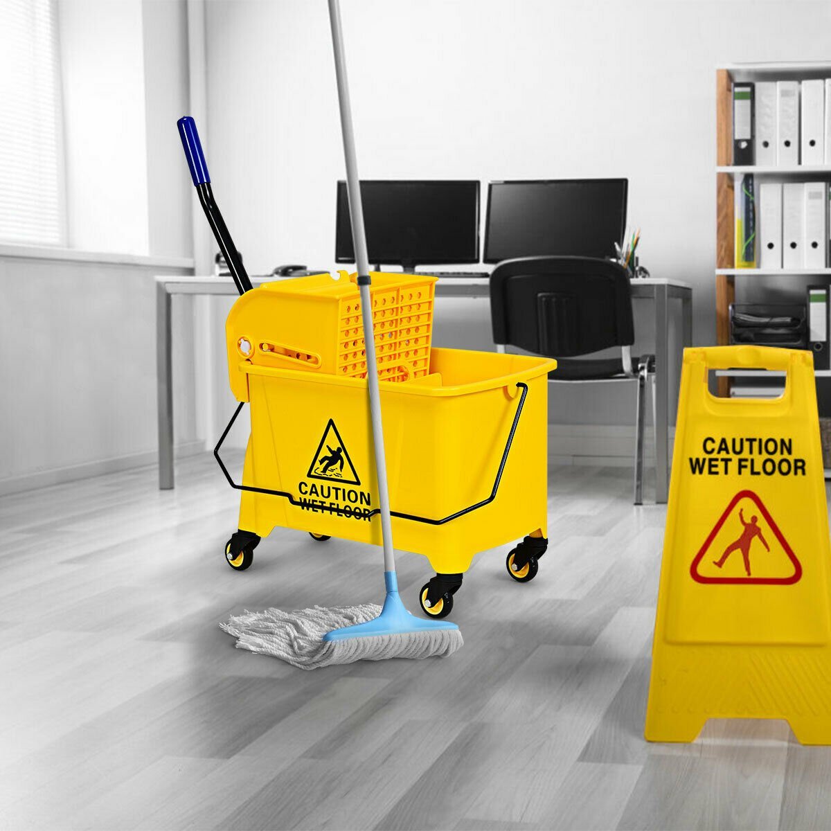 21 Quart Mop Bucket Side Press Wringer on Wheels With Panel, Yellow Vacuums & Cleaners   at Gallery Canada