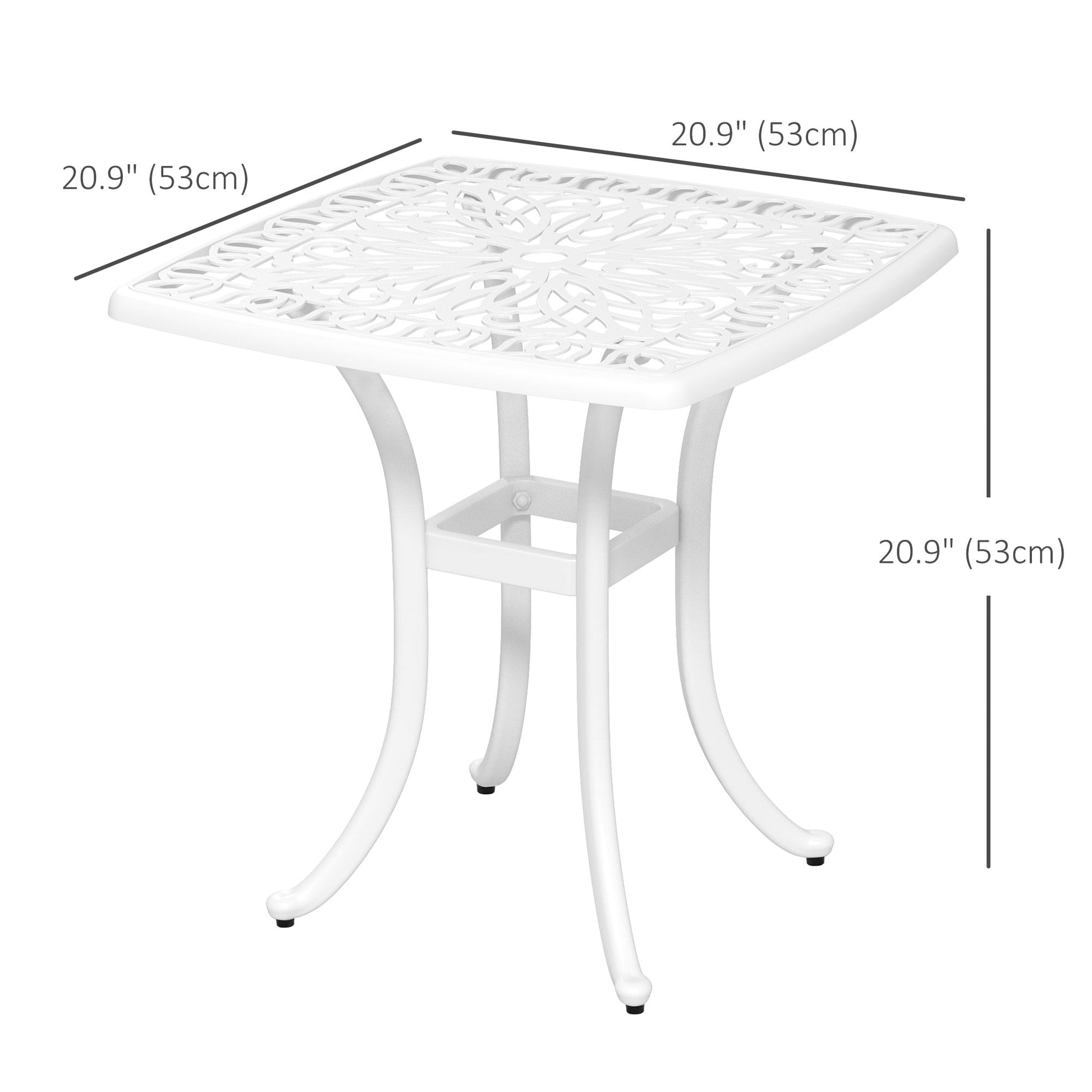 21" Square Outdoor End Table, Cast Aluminum Patio Side Table with Umbrella Hole for Garden, Balcony, Poolside, White Patio Side Tables   at Gallery Canada