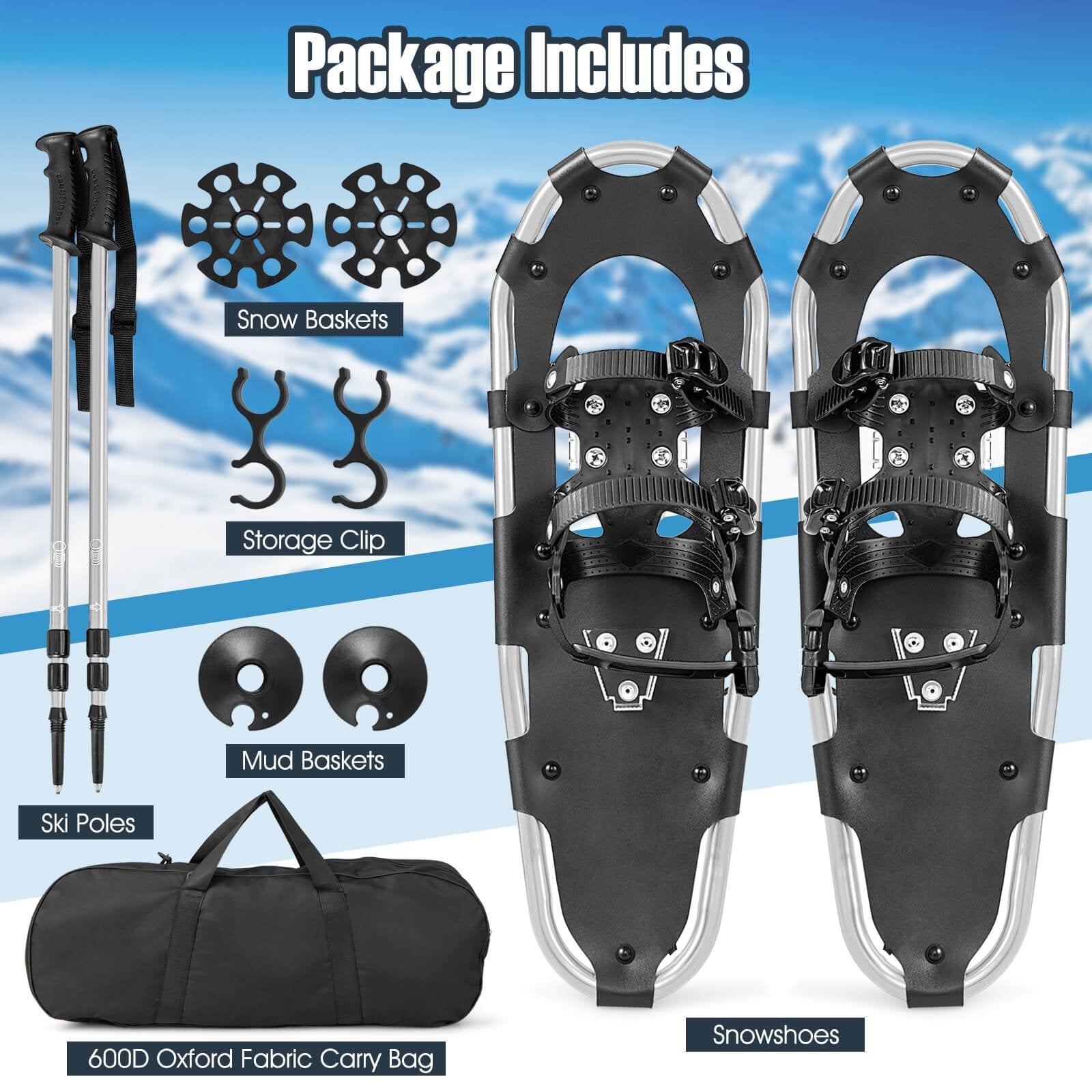 21/25/30 Inch 4-in-1 Lightweight Terrain Snowshoes with Flexible Pivot System-21 inches, Silver Winter Sports & Activities   at Gallery Canada