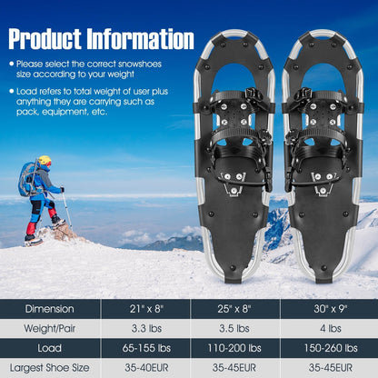 21/25/30 Inch 4-in-1 Lightweight Terrain Snowshoes with Flexible Pivot System-21 inches, Silver Winter Sports & Activities   at Gallery Canada