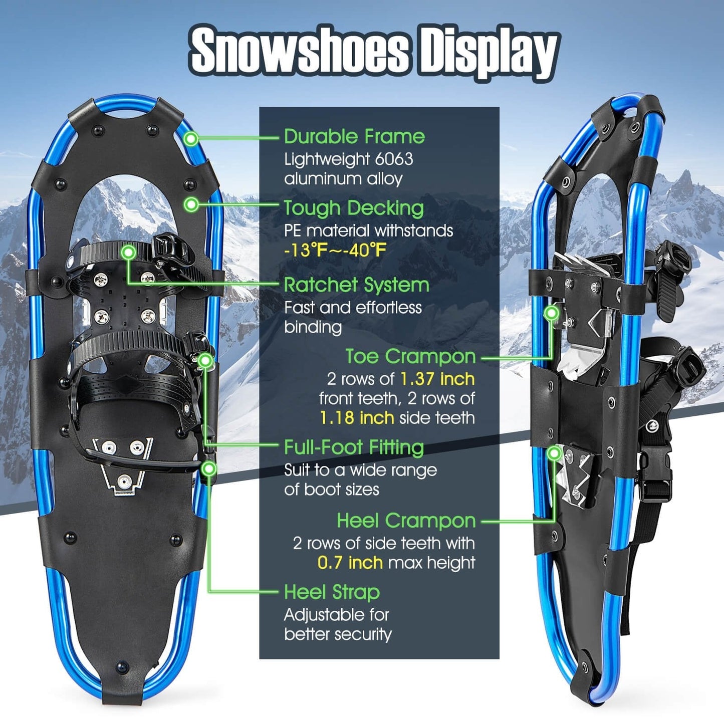 21/25/30 Inch Lightweight Terrain Snowshoes with Flexible Pivot System-25 inches, Blue Winter Sports & Activities   at Gallery Canada