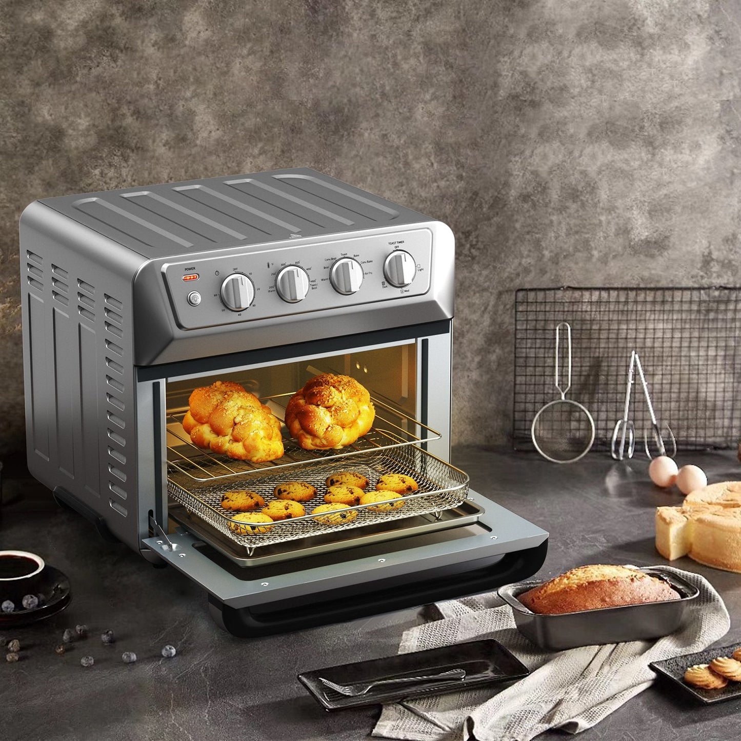 21.5 Quart 1800W Air Fryer Toaster Countertop Convection Oven with Recipe, Silver Toaster Ovens   at Gallery Canada