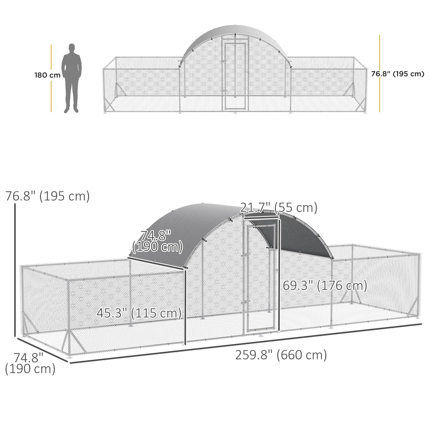 21.7' x 6.2' Metal Chicken Run with Waterproof and Anti-UV Cover Chicken Coops   at Gallery Canada