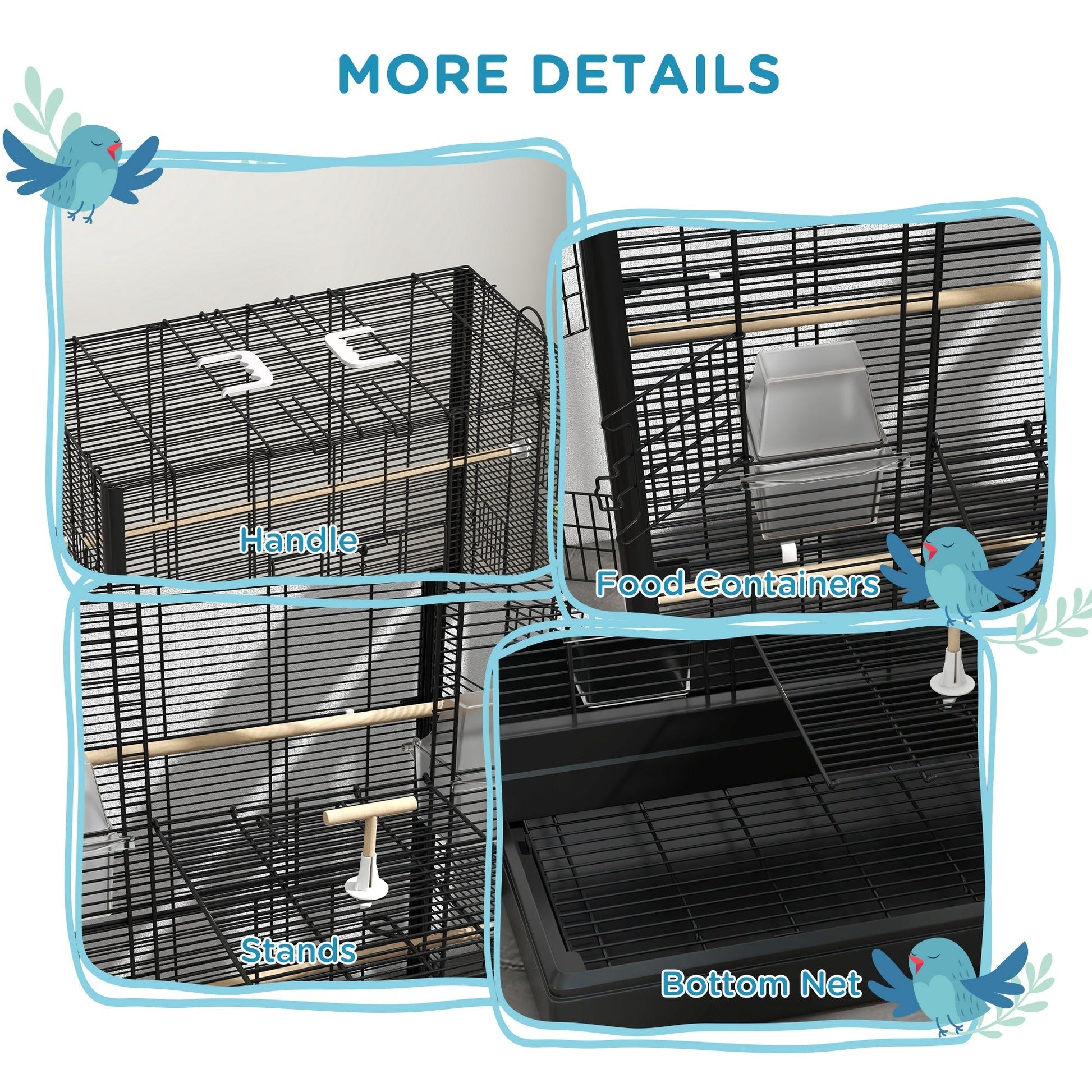 22" Bird Cage for Budgie Finches Canaries Love Birds with Wooden Stands, Slide-Out Tray, Handles, Food Containers, Black Bird Cages   at Gallery Canada